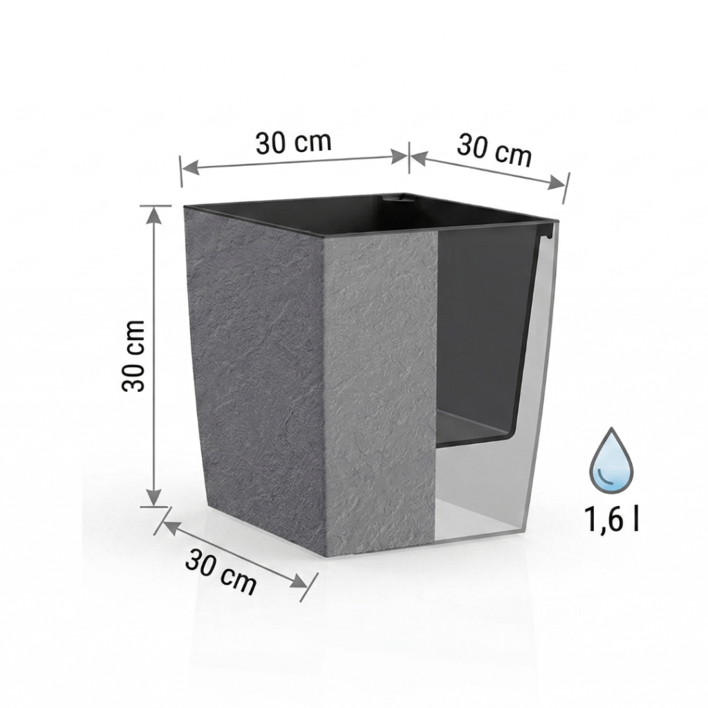 Květináč DELTO STONE 30x30x30 samozavlažovací nízký kamenná šedá
