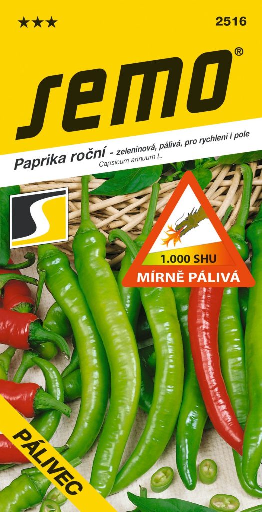Paprika pálivá PÁLIVEC - k rychlení i na pole, "kozí roh", mírně pálivá, SHU 1 000