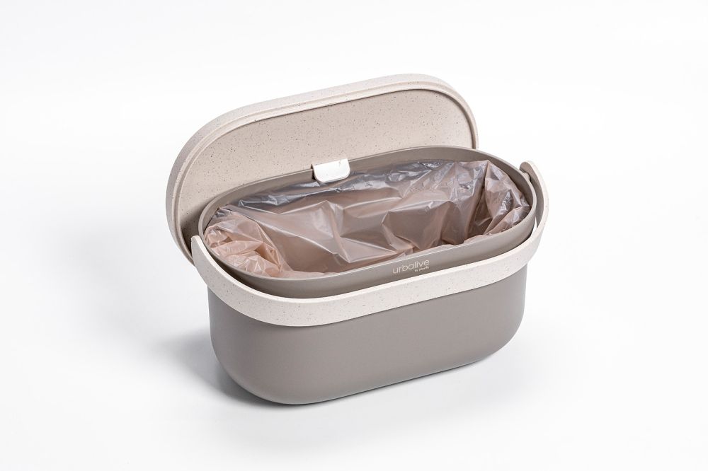Nádoba na bioodpad s rámečkem a sáčky - taupe+slon. kost s káv.sedlinou